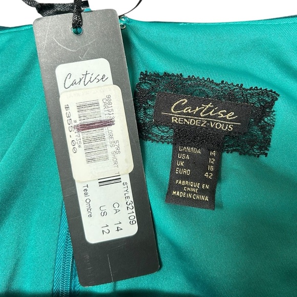 NWT Cartise Women's Embellished Bead Ombre Teal Blue Ruched Zip Mini Dress Sz 12 - Picture 5 of 6